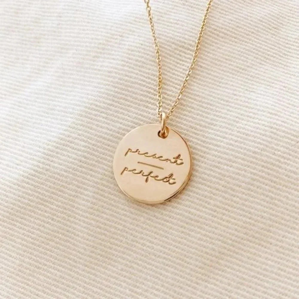 Present/Perfect Gold Disc Mantra Charm Necklace - Picture 9 of 10